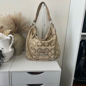 Coach Tan/Beige Signature Canvas Shoulder Bag